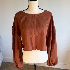Blu Pepper Rust Balloon-Sleeve Cropped Blouse